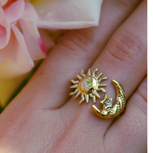 Bague lune soleil dorée