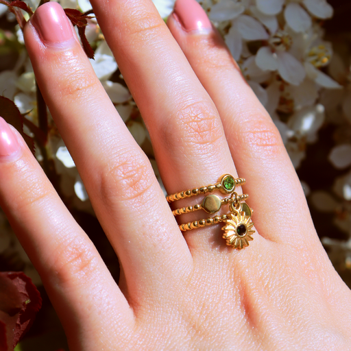 Bague breloque soleil verte