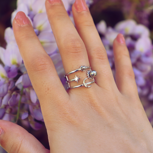 Bague système solaire argentée