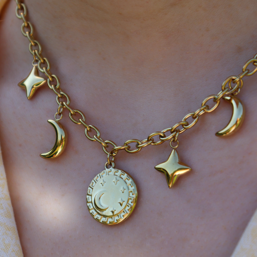 Collier pendentif lune étoile