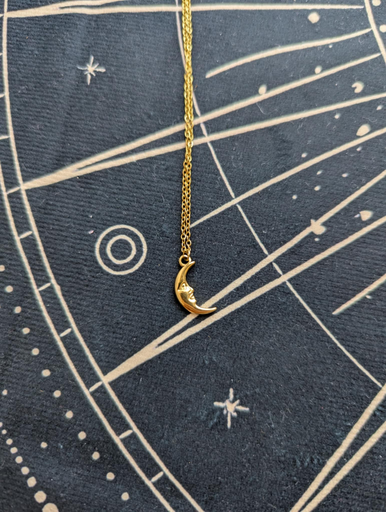 Collier fin lune doré en acier inoxydable 