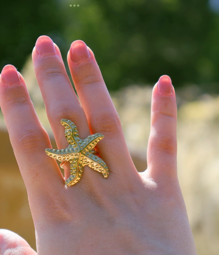 Bague dorée étoile de mer xl ajustable 
