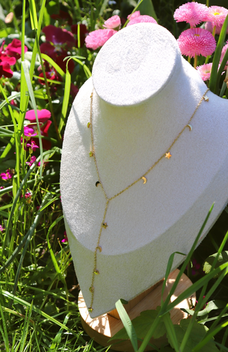 Collier en Y Doré lune et étoiles