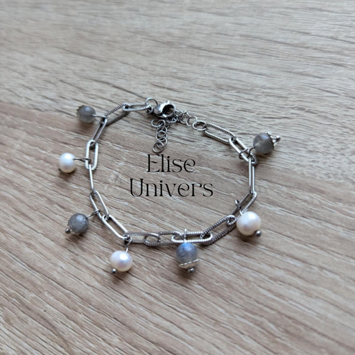 Bracelet chaîne labradorite 6mm et perles d’eau douce